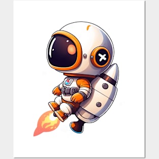 CUTE CHIBI ASTRONAUT ROCKET SUIT IN OUTERSPACE Posters and Art